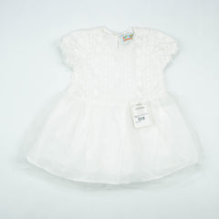 FROCK PUFF SLEEVE NET WHITE INFANT - 6-12 Months