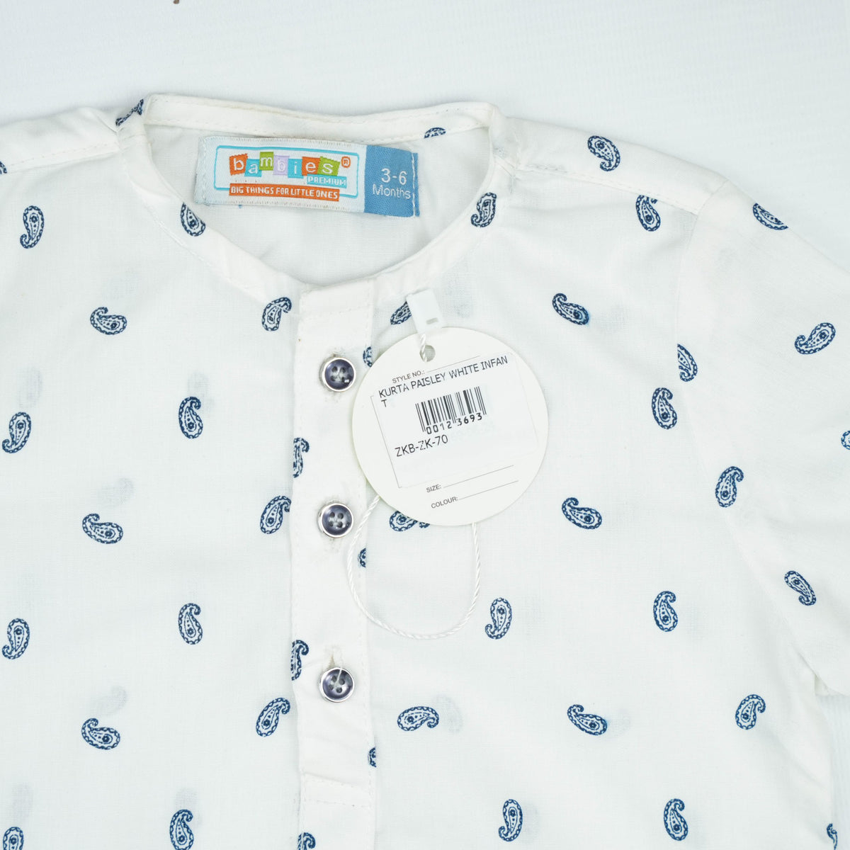 KURTA PAISLEY WHITE INFANT - 0-3 Months