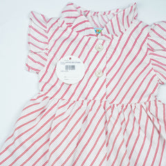 FROCK WOOVEN RED STRIPES INFANT - 6-12 Months