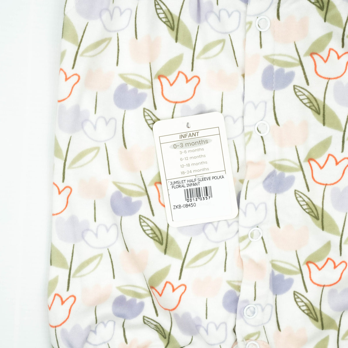 JUMSUIT HALF SLEEVE POLKA FLORAL INFANT - 3-6 Months