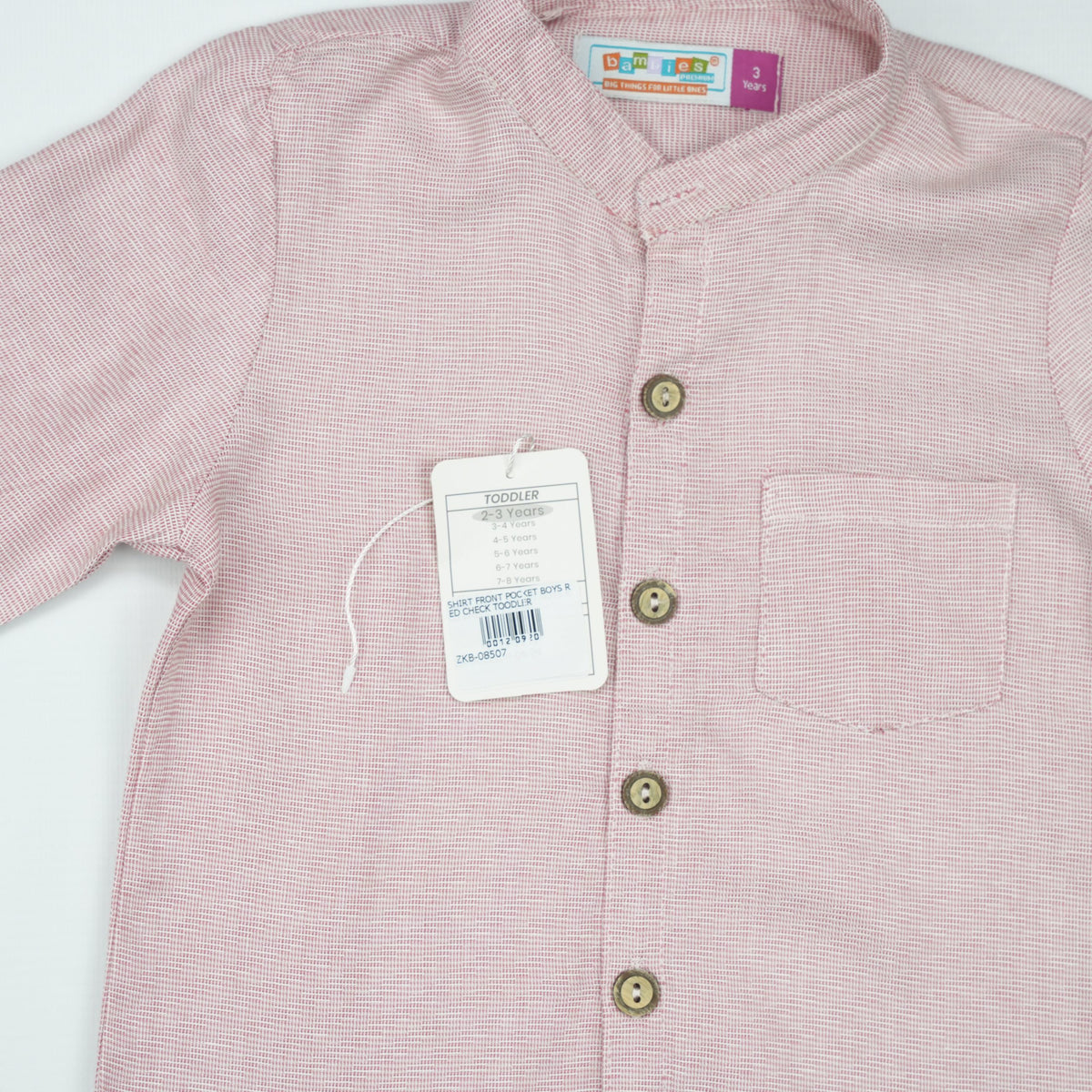 SHIRT FRONT POCKET BOYS RED CHECK TOODLER - 3-4 Years