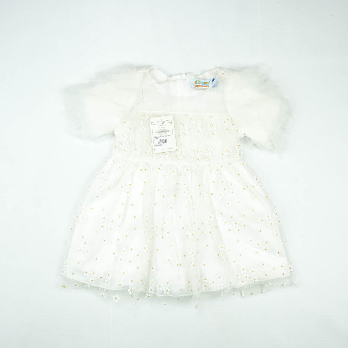 FROCK PLATE SLEEVES WHITE INFANT - White, 3-6 Months