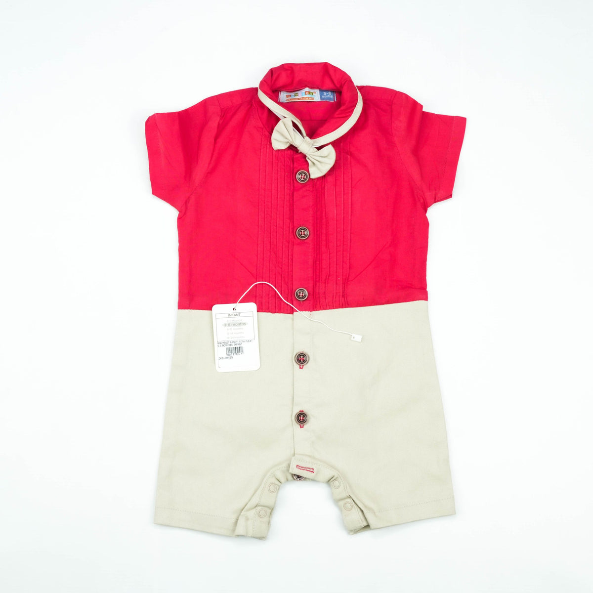 BODYSUIT FANCY WITH PLEATS & BOW RED INFANT - 12-18 Months