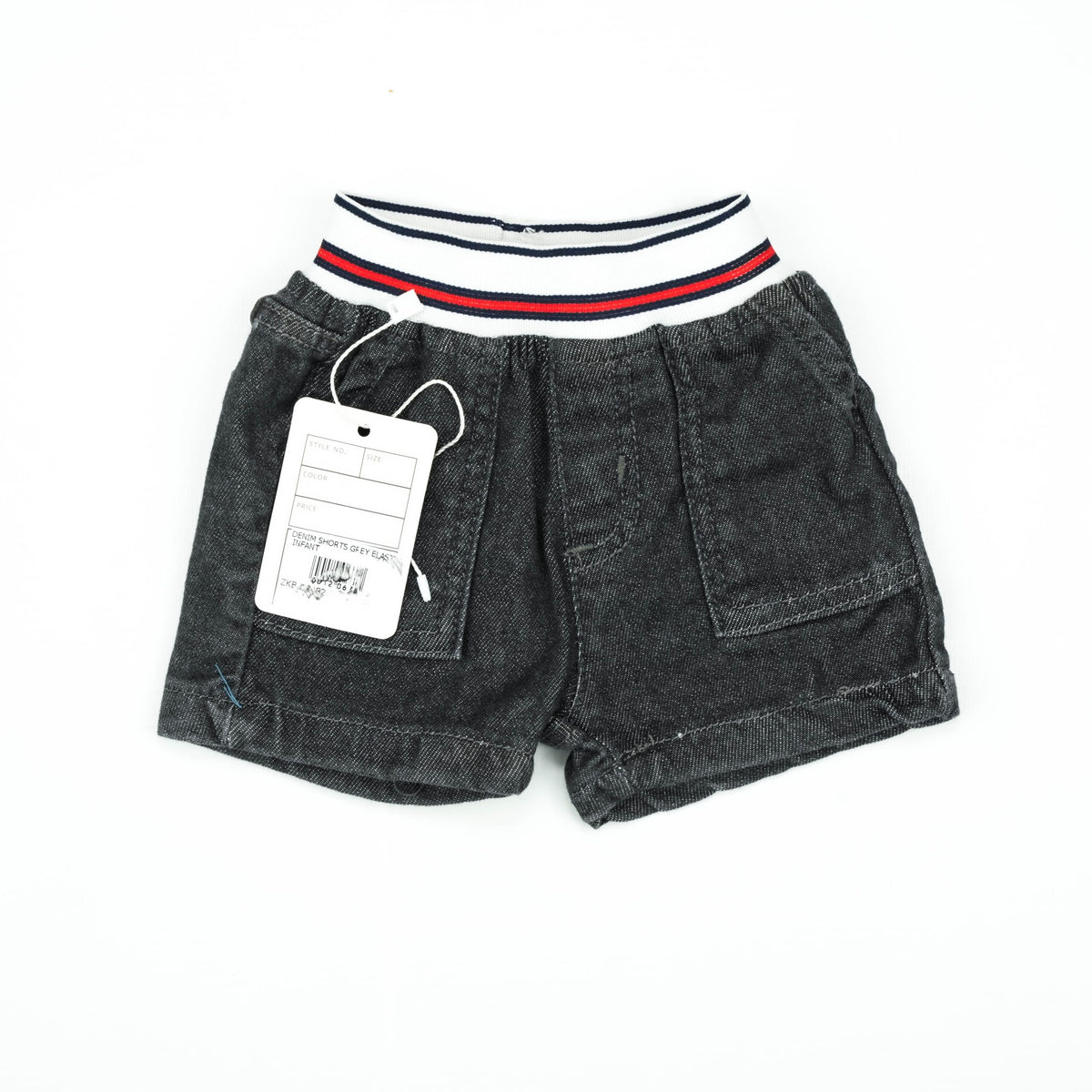 DENIM SHORTS GREY ELASTIC INFANT - 6-12 Months