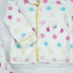 NIGHT SUIT FLEECES WHITE POLKA - 3-4 Years