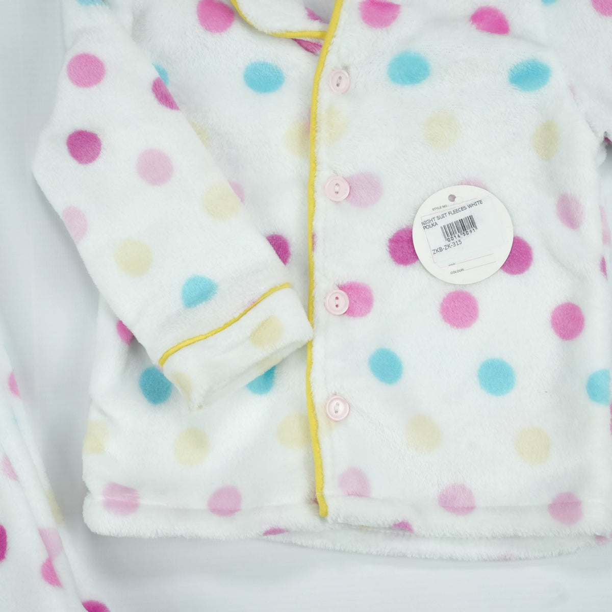 NIGHT SUIT FLEECES WHITE POLKA - 3-6 Months