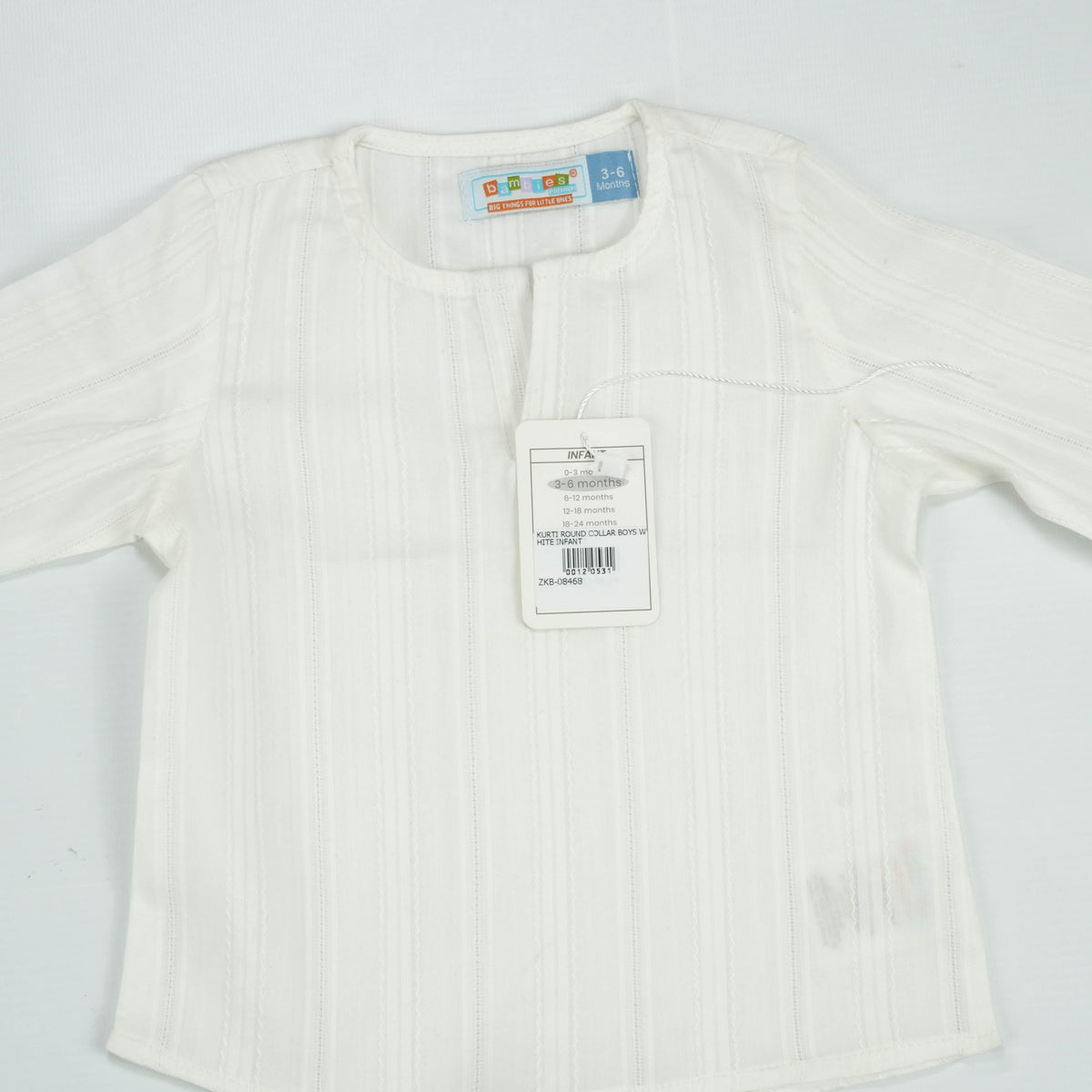 KURTI ROUND COLLAR BOYS WHITE INFANT - New Born