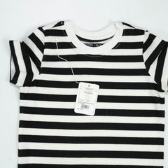 T SHIRT WHITE BLACK STRIPES TODDLER - 6-7 Years