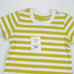 T SHIRT WHITE LIME STRIPES TODDLER - 6-7 Years