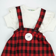 FROCK 2 PC SET RED INFANT - 12-18 Months