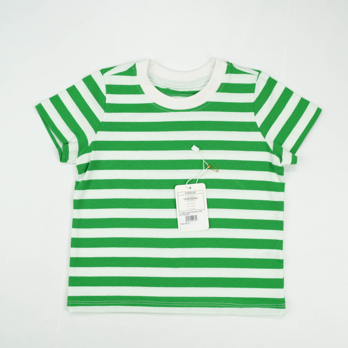 T SHIRT WHITE GREEN STRIPES TODDLER - 6-7 Years