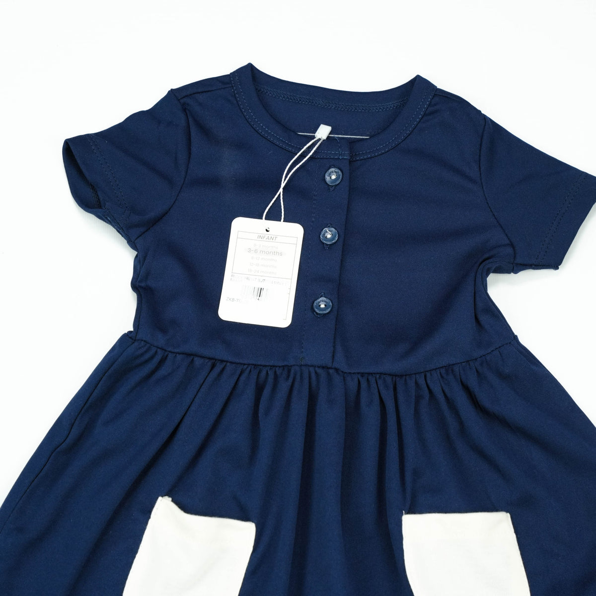 FROCK FRONT BUTTON NAVY INFANT - 12-18 Months