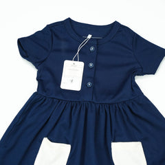 FROCK FRONT BUTTON NAVY INFANT - 12-18 Months