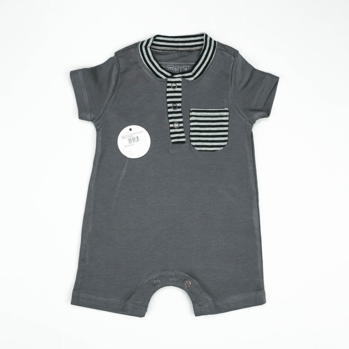 BODYSUIT STIPES COLLAR CHARCOAL INFANT - 0-3 Months