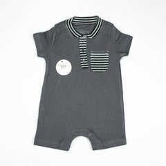 BODYSUIT STIPES COLLAR CHARCOAL INFANT - 0-3 Months
