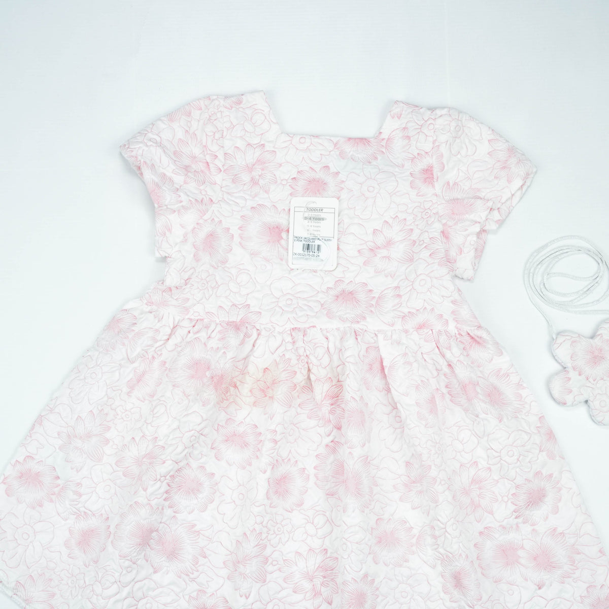 Frock Jacquard Puff Sleeve Pink Infant