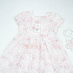 Frock Jacquard Puff Sleeve Pink Infant