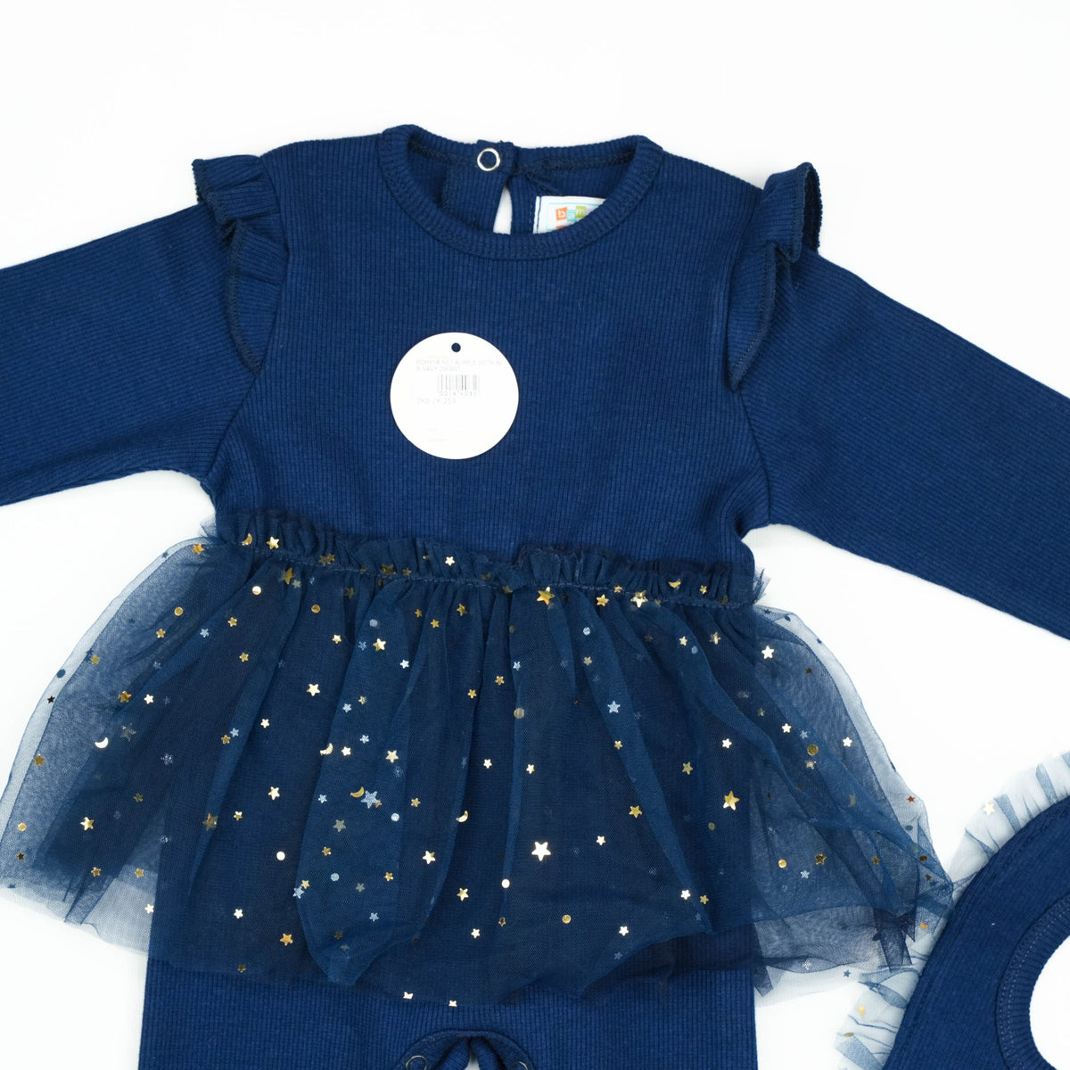 ROMPER NET RUFFLE WITH BIB NAVY INFANT - 3-6 Months