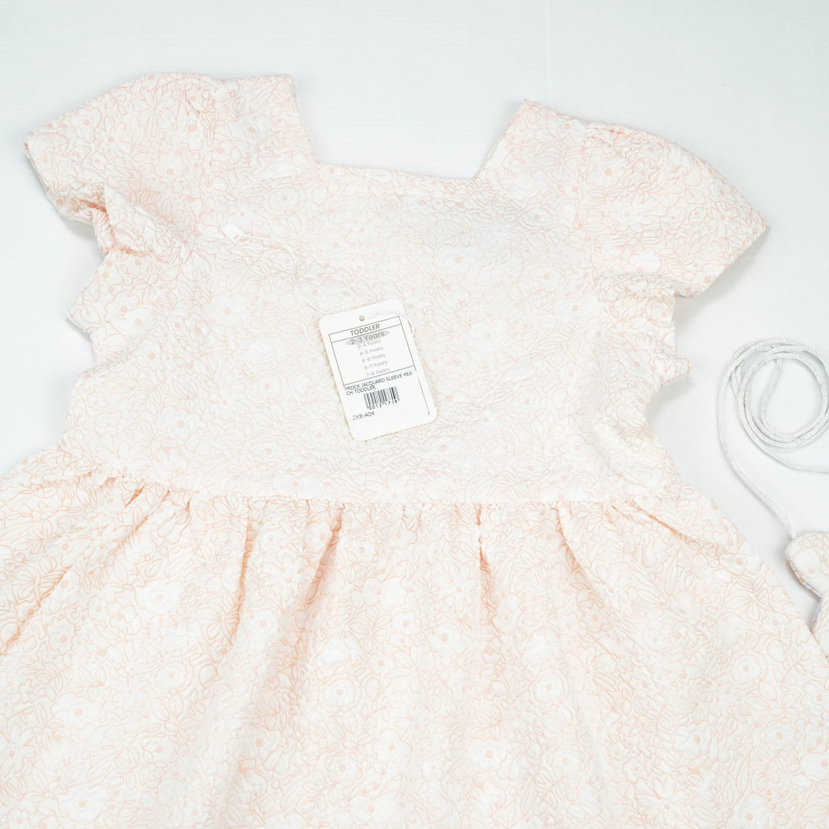 FROCK JACQUARD SLEEVE PEACH TODDLER - 3-4 Years