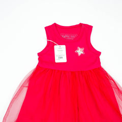 FROCK SLEVELESS WITH NET S.PINK INFANT - 6-12 Months