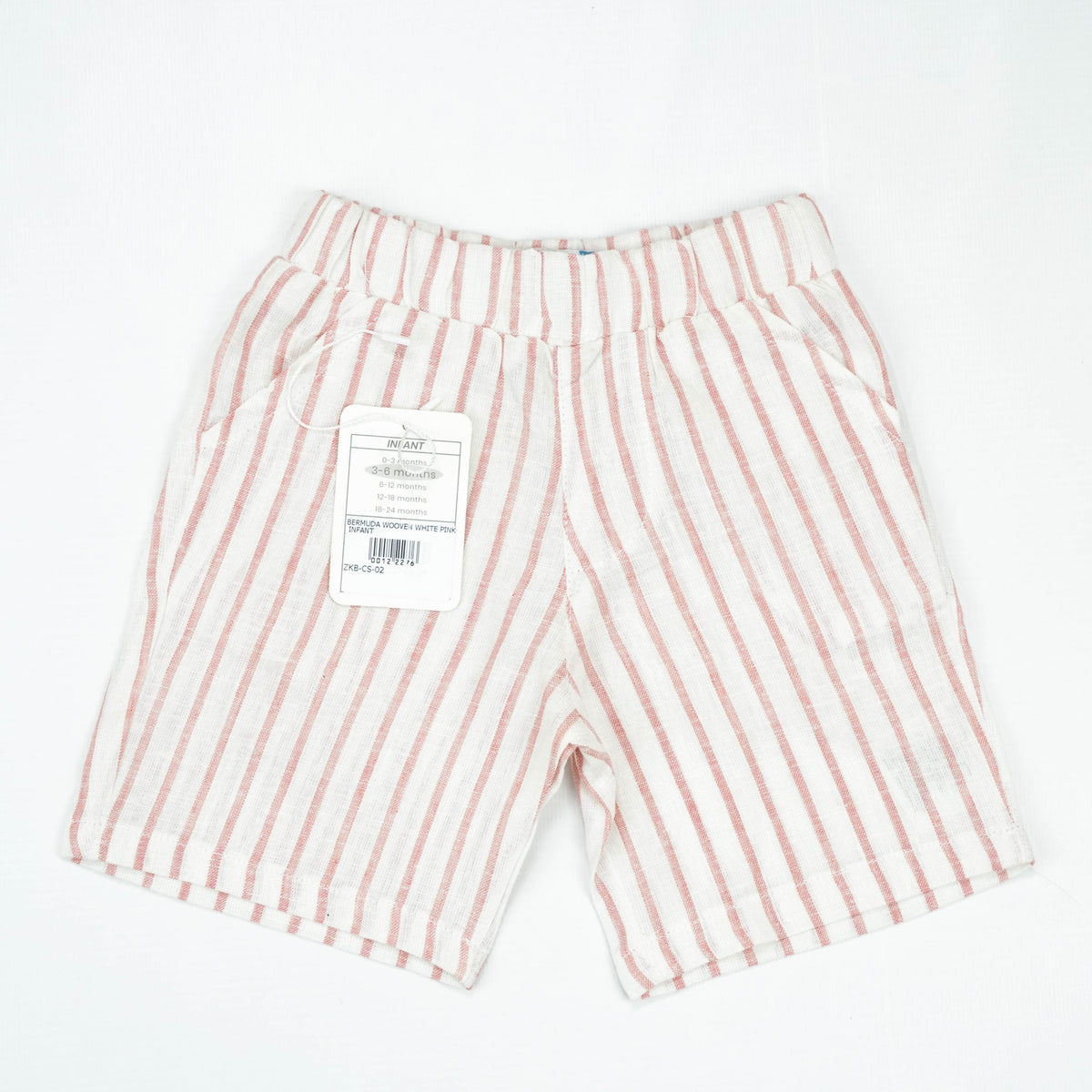 BERMUDA WOOVEN WHITE PINK INFANT - 12-18 Months