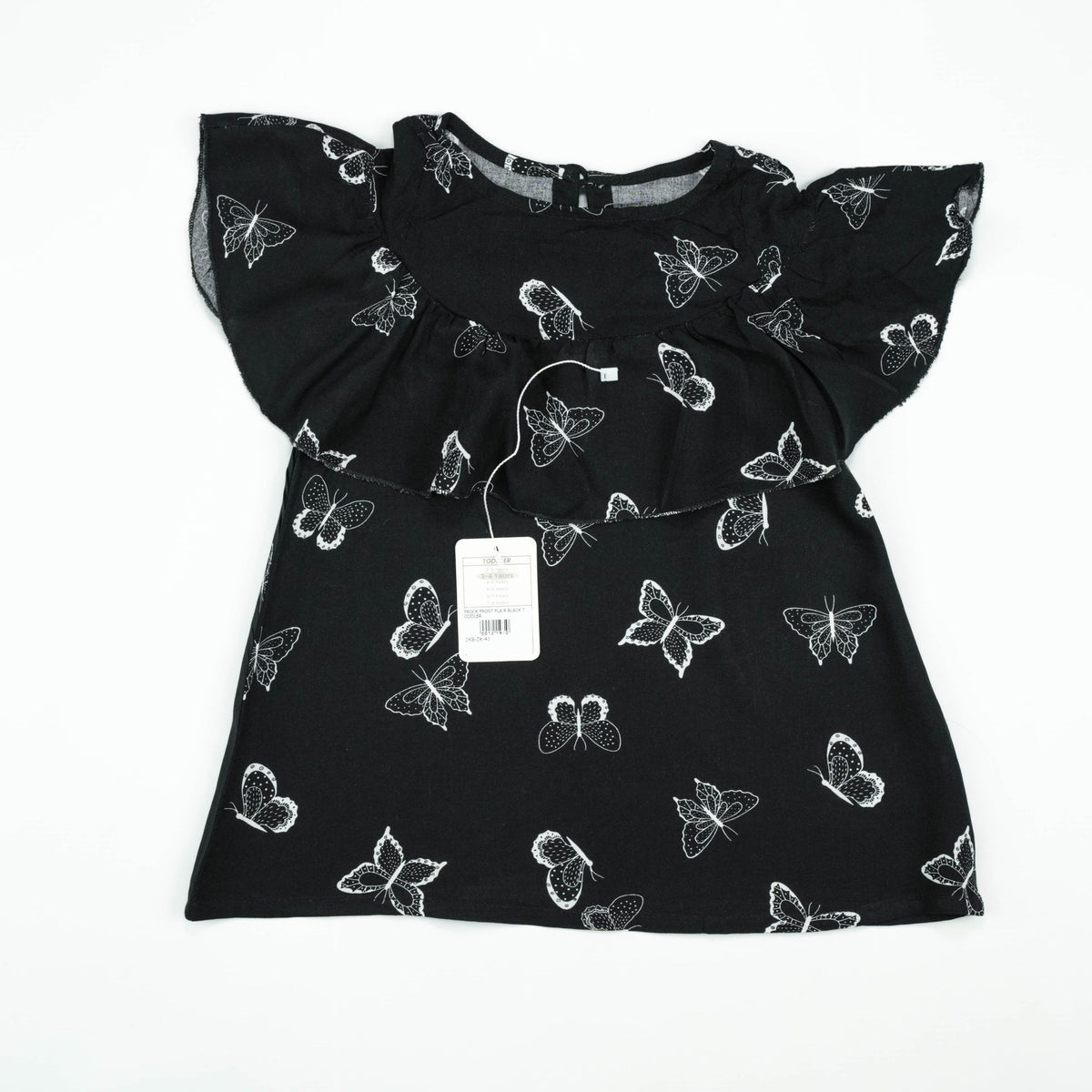 Frock Front Flair Black Butterfly Toddler - White, 4 Years