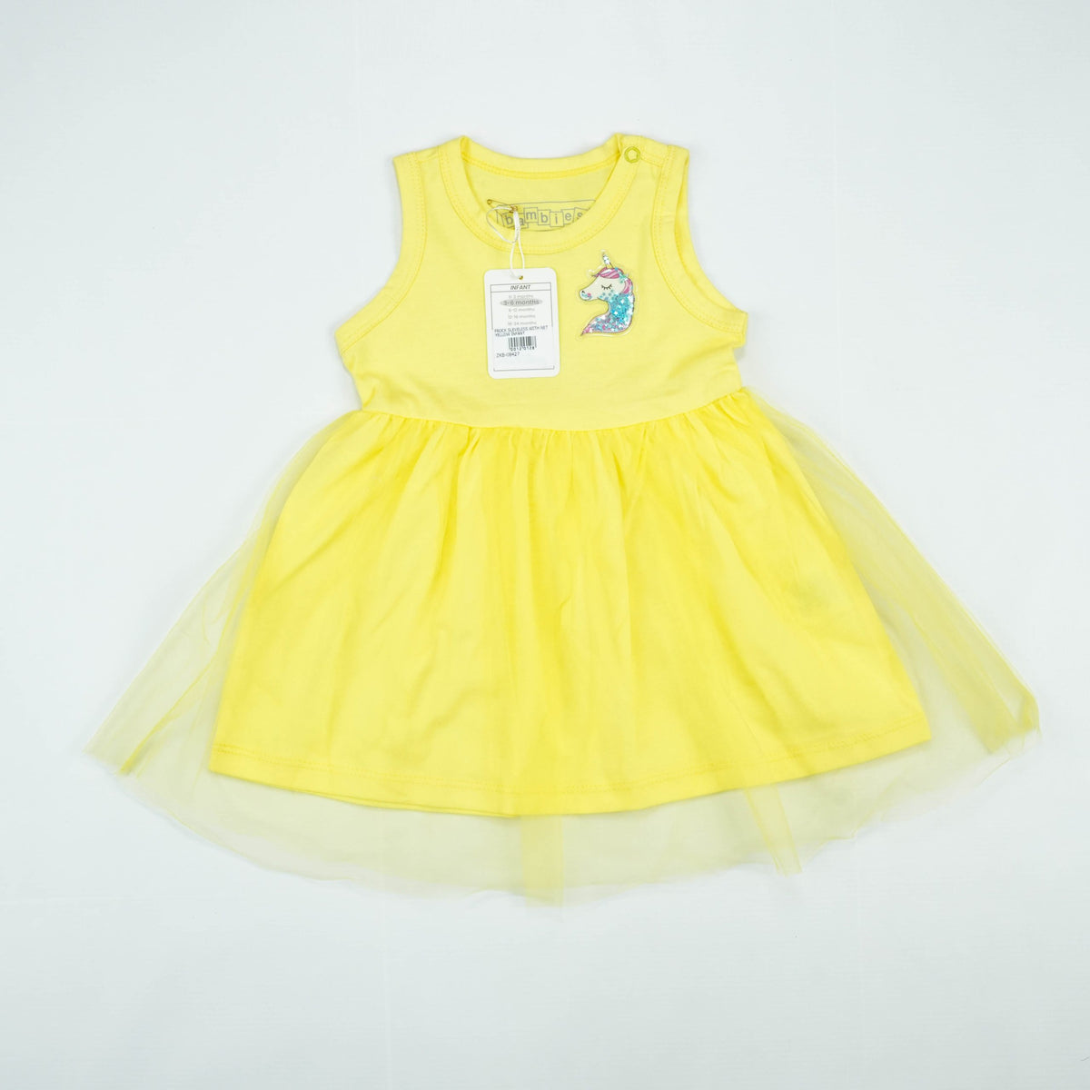 FROCK SLEVELESS WITH NET YELLOW INFANT - 6-12 Months
