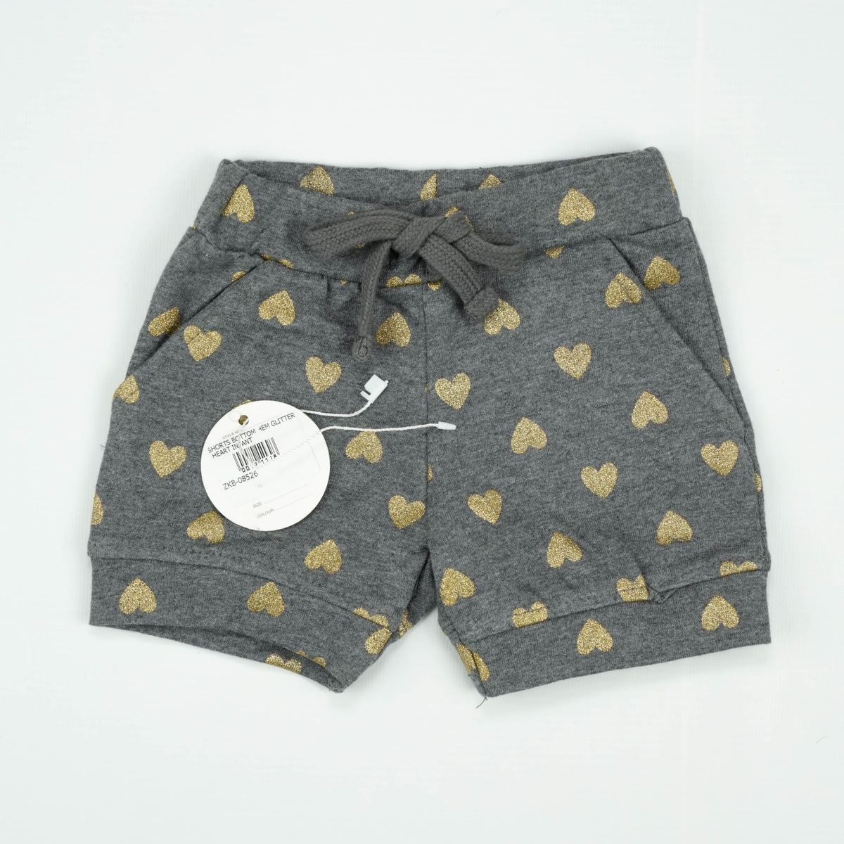 SHORTS BOTTOM HEM GLITTER HEART INFANT - 0-3 Months