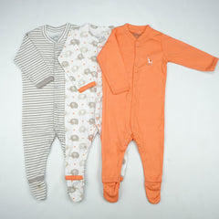 SLEEP SUIT PK3 6-12M PEACH ELEPHANT - New Born