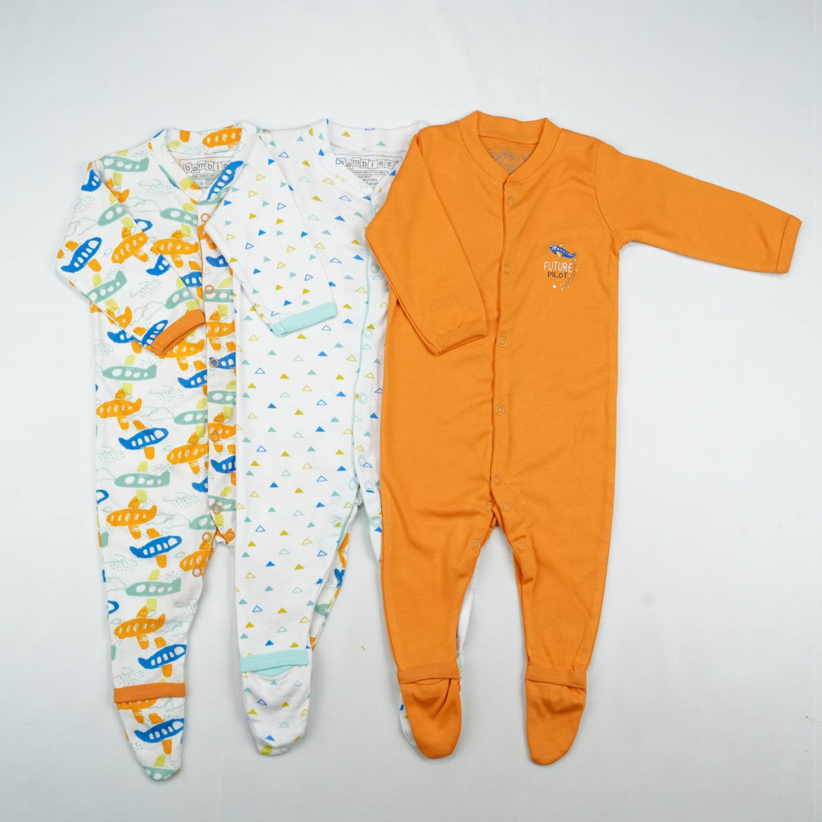 SLEEP SUIT PK3 6-12M MUSTARD PILOT - New Born