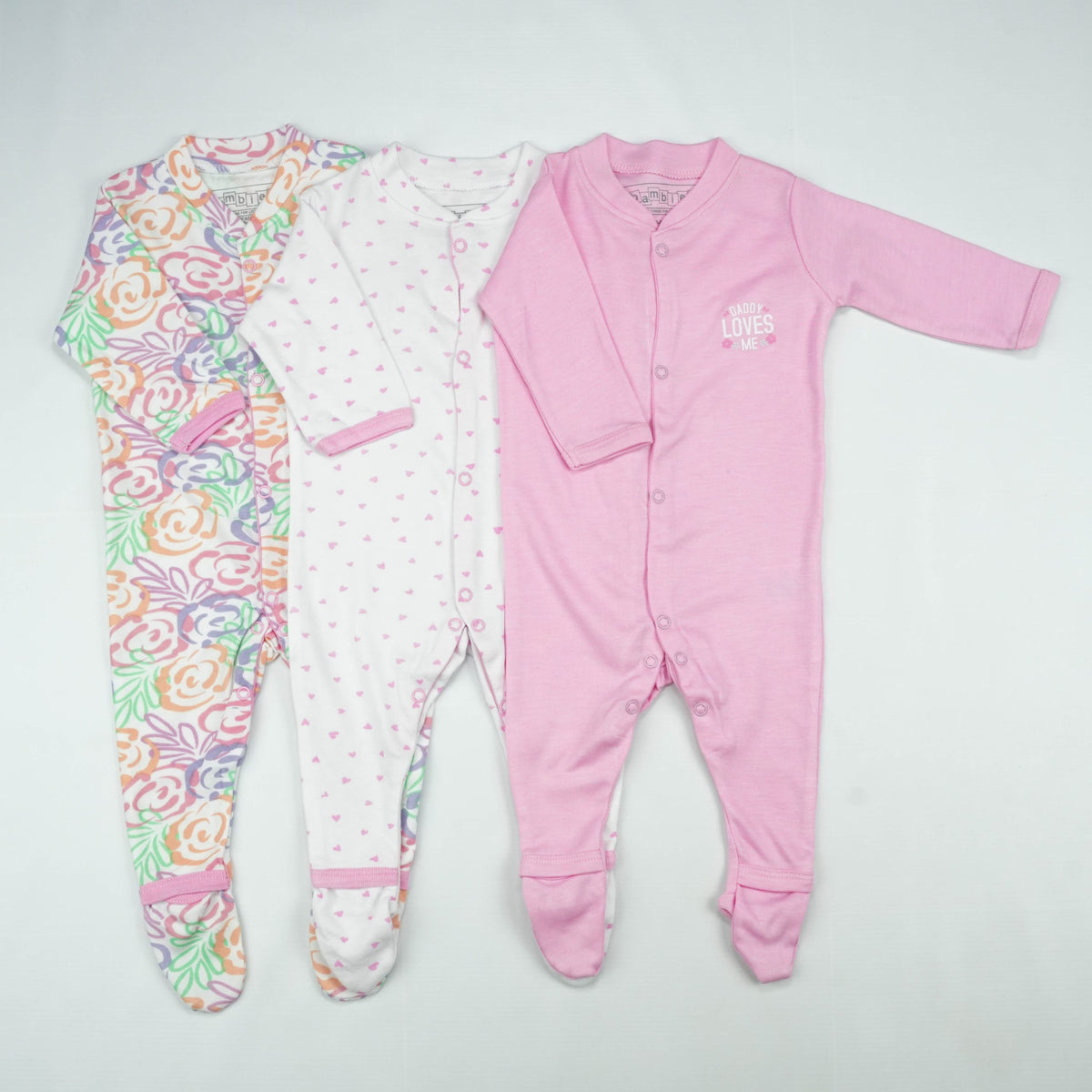 SLEEP SUIT PK3 3-6M B.PINK FLORAL - New Born