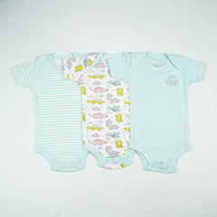 BODY SUIT PK3 6-12M B.BLUE DINO WORLD - New Born