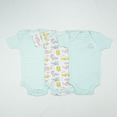 BODY SUIT PK3 0-3M B.BLUE DINO WORLD - New Born