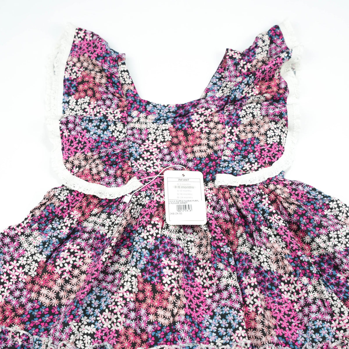 FROCK RUFFLE SLEEVE PURPLE FLOWER INFANT - 12-18 Months