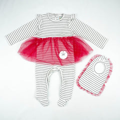 ROMPER NET RUFFLE WITH BIB WHITE STRIPES INFANT - New Born