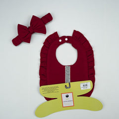 BIB SATIN FRILL MAROON - New Born