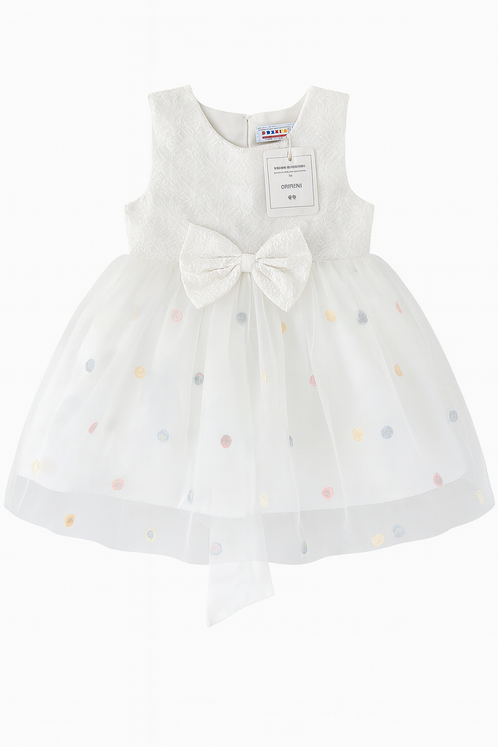 Frock Bow Style White Multi Flower Infant - 6-12 Months