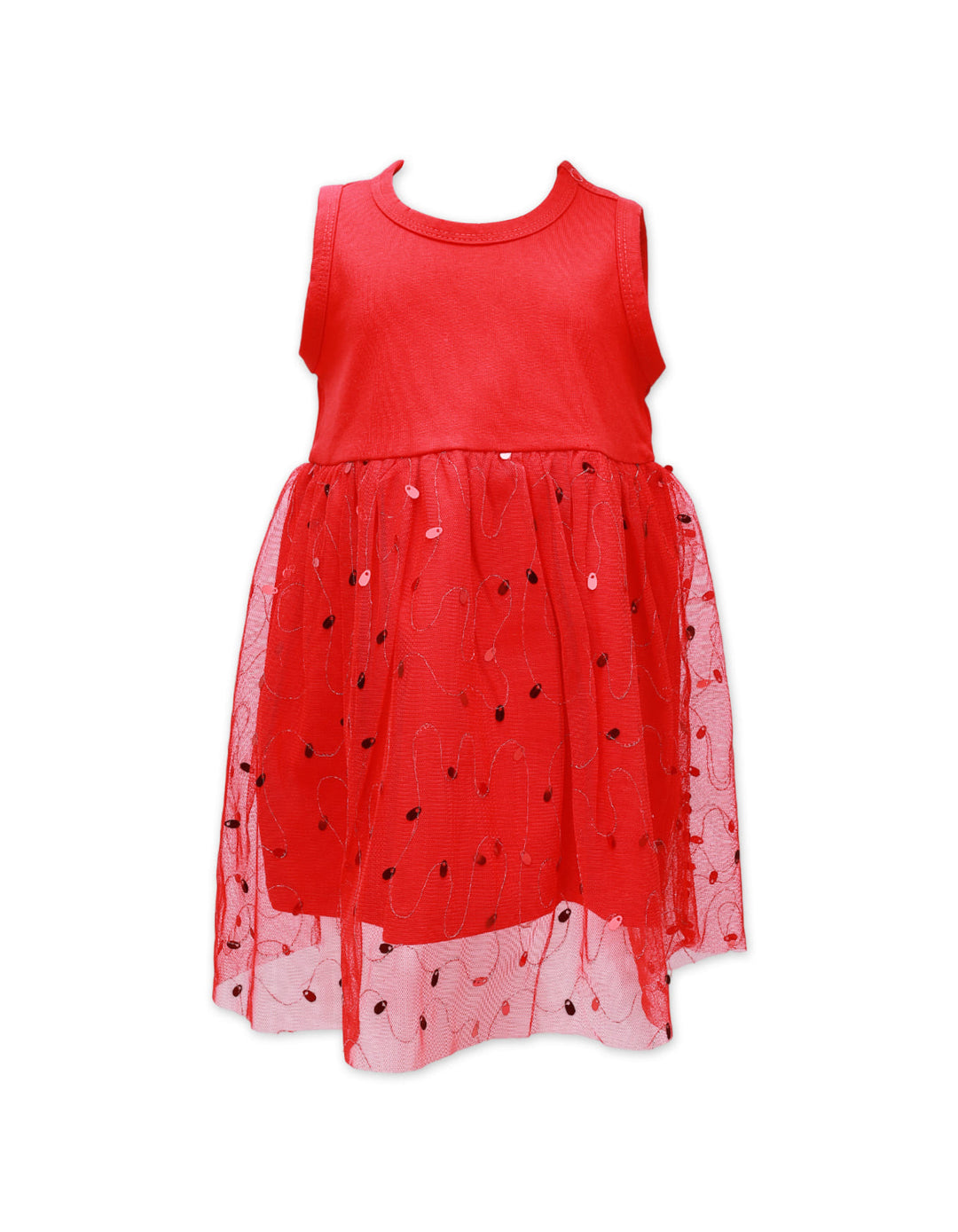 Frock Sleveless With Net Red Infant - Red, 12-18 Months