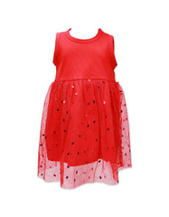 Frock Sleveless With Net Red Infant - Red, 12-18 Months