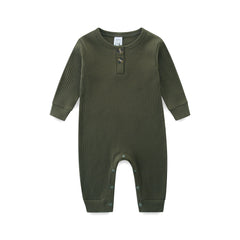 Solid Color Long-Sleeve Cardigan Romper - Green, 6-9 Months