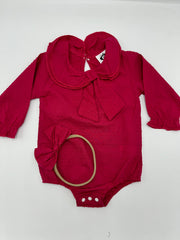 Cute Bow Romper with Head Band - Red, 12-18 Months