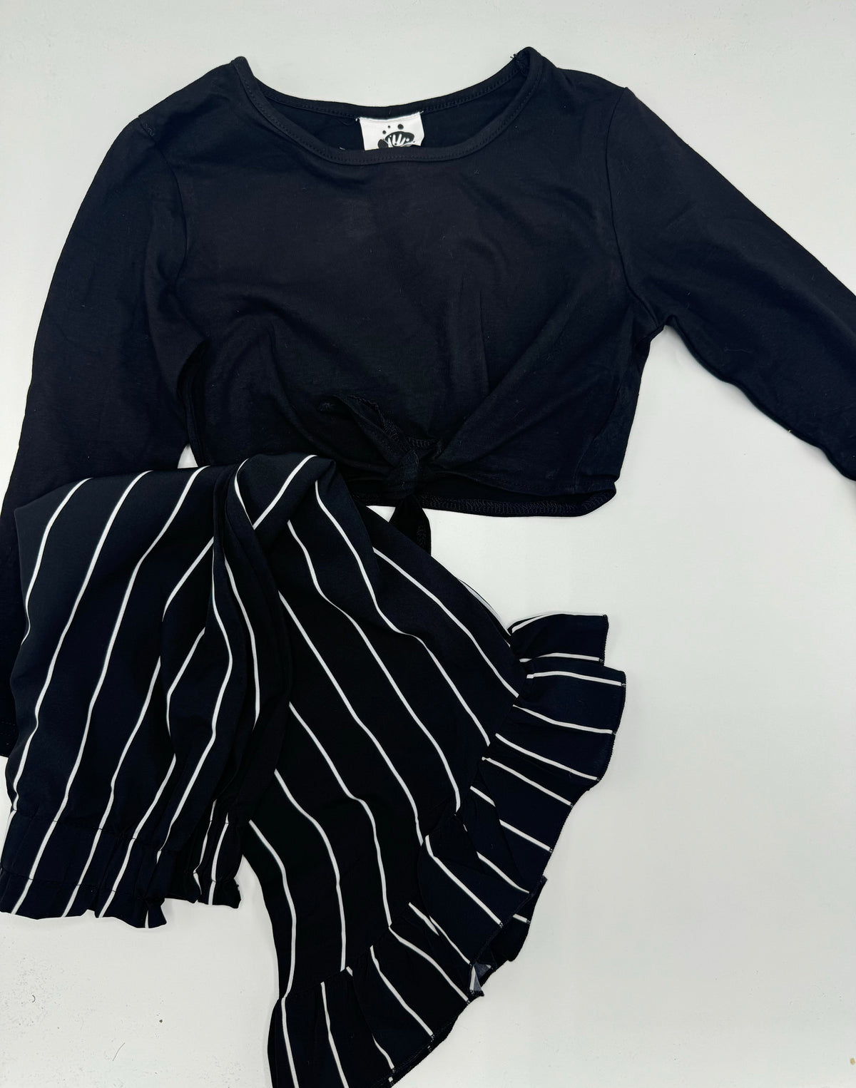 Striped bellbottom with crop top tee - Black, 5-6 Years