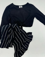 Striped bellbottom with crop top tee - Black, 5-6 Years
