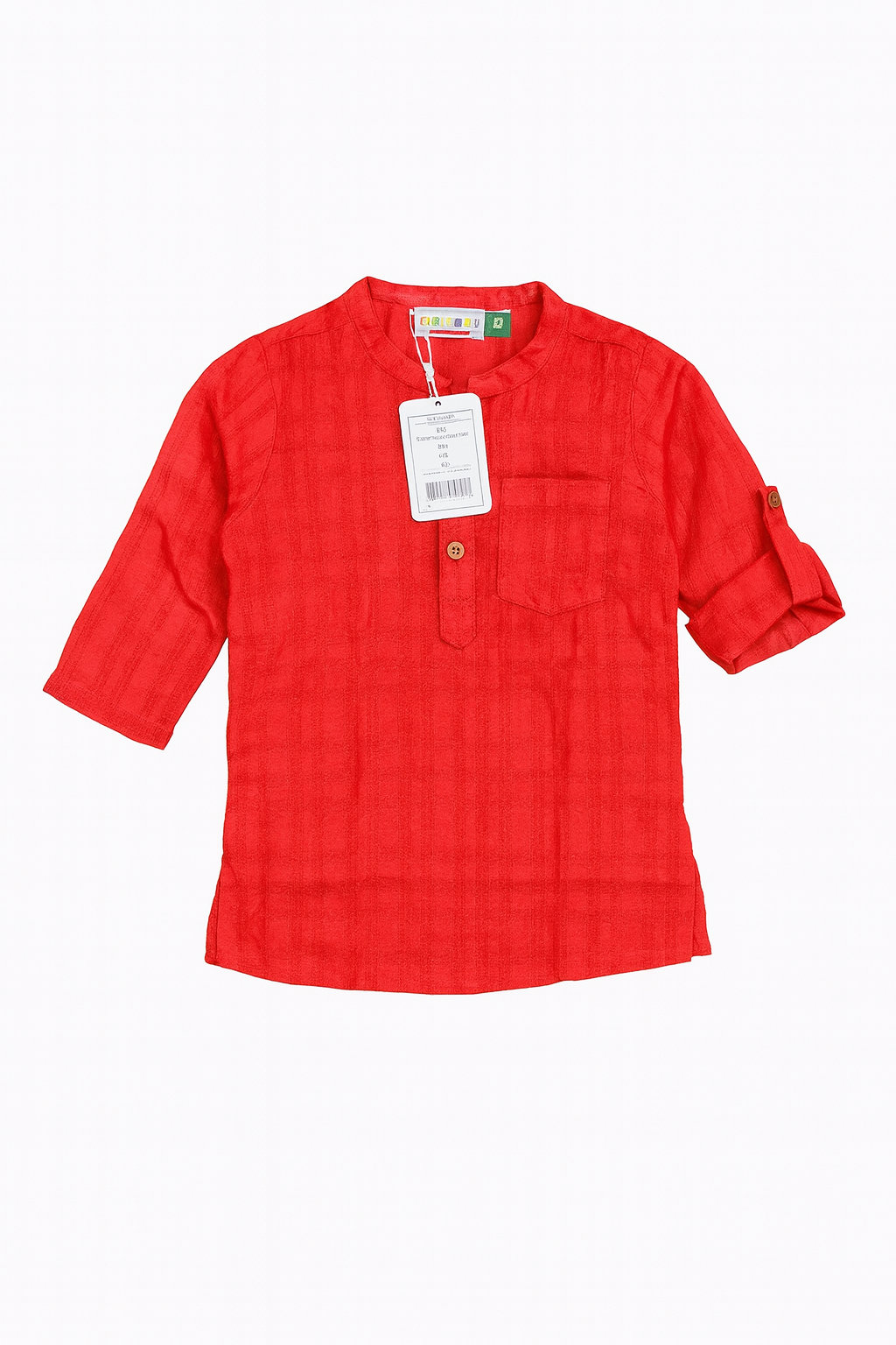 Kurti Round Collar Boys Red Toddler - 7 Years