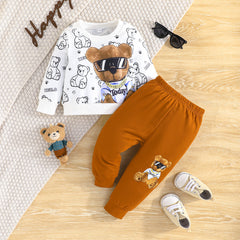 Little Bear Boys Two-Piece Set - Cozy Top & Sporty Pants - Brown, 9-12 Months