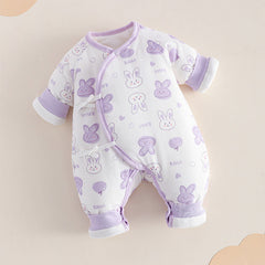 Baby winter jacket cotton lace-up padded jacket - Purple / New Born
