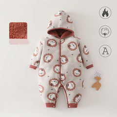 Unisex Cotton Fleece Hooded Onesie Jumpsuit - Coral, 9-12 Months