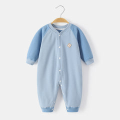 Baby clothes fleece jumpsuit thermal pajamas Childrens striped crawl suit - Blue, 2-3 Years