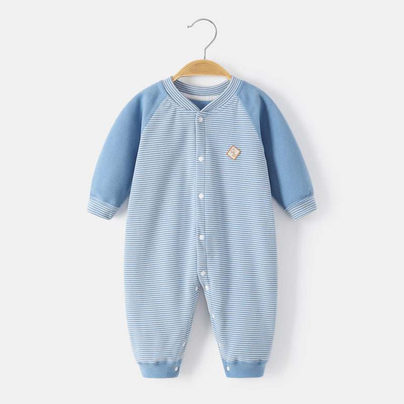 Baby clothes fleece jumpsuit thermal pajamas Childrens striped crawl suit - Brown, 3-6 Months