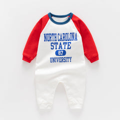 Organic Letter Printed Cotton Baby Romper for Spring and Autumn - Red, 6-9 Months